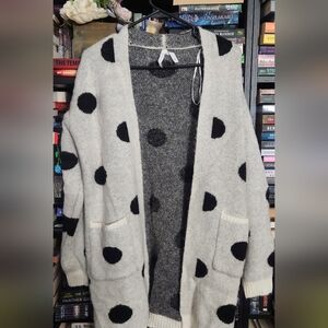 DREAMERS by DEBUT Black & White Polka Dot Plush Sweater Cardigan - SMALL